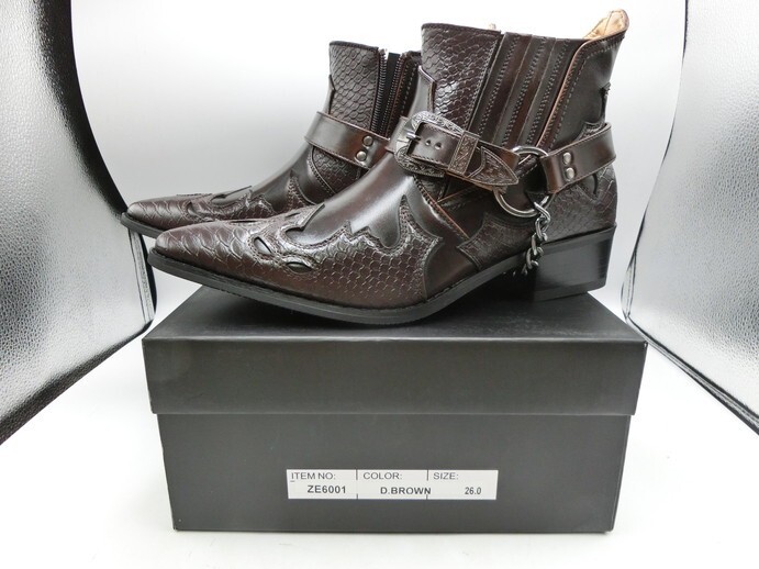 T[.4-19][100 size ] beautiful goods /Zeeno Gino fake leather dark brown western boots /ZE6001/ men's 26.0cm