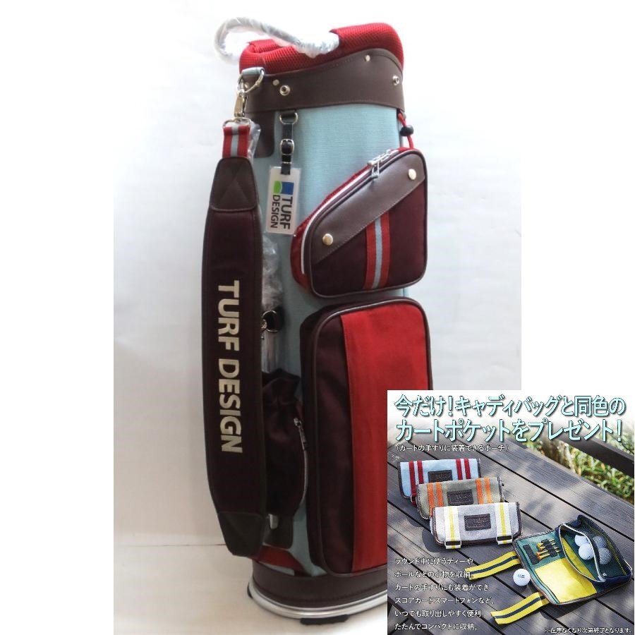 最安値に挑戦! 新品★ターフデザイン★TURF DESIGN★TDCB-2277 キャディバッグ★9.5型 3.1kg★帆布★【MT/WIN】ミント/ワイン★カートポケット付き その他