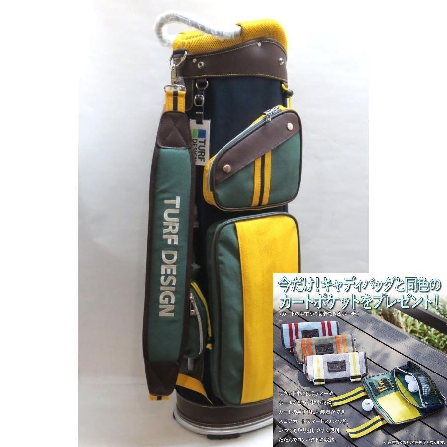 豪華で新しい 新品★ターフデザイン★TURF DESIGN★TDCB-2277 キャディバッグ★9.5型 3.1kg★帆布★【NVB/BGN】ネイビー/グリーン★カートポケット付き その他
