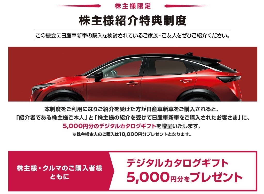 謝礼5500円分(クオカード500円分+紹介特典のデジタルカタログギフト5000円分) 即決 日産 株主優待 新車購入紹介特典制度 紹介票 クーポン_画像1