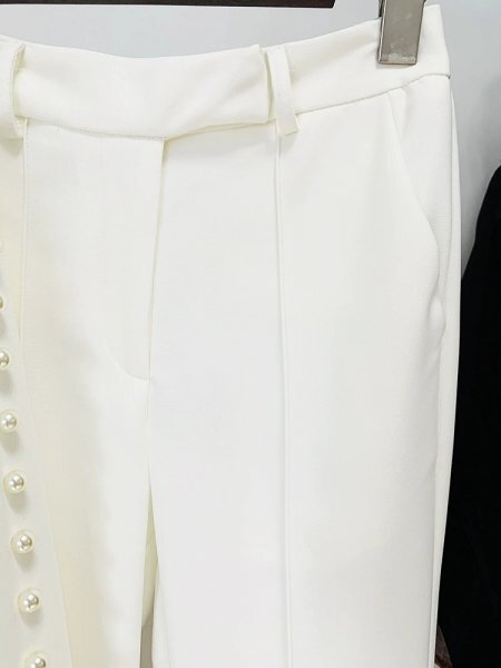 新品欧米スターレディースレザージャケットパンツスラックス上下セット真珠白XL_画像6