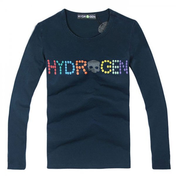 新品◆【格好良く】【通気品】メンズ100％コットンTシャツHYDROGENハイドロゲン長袖トップス濃紺XL_画像1