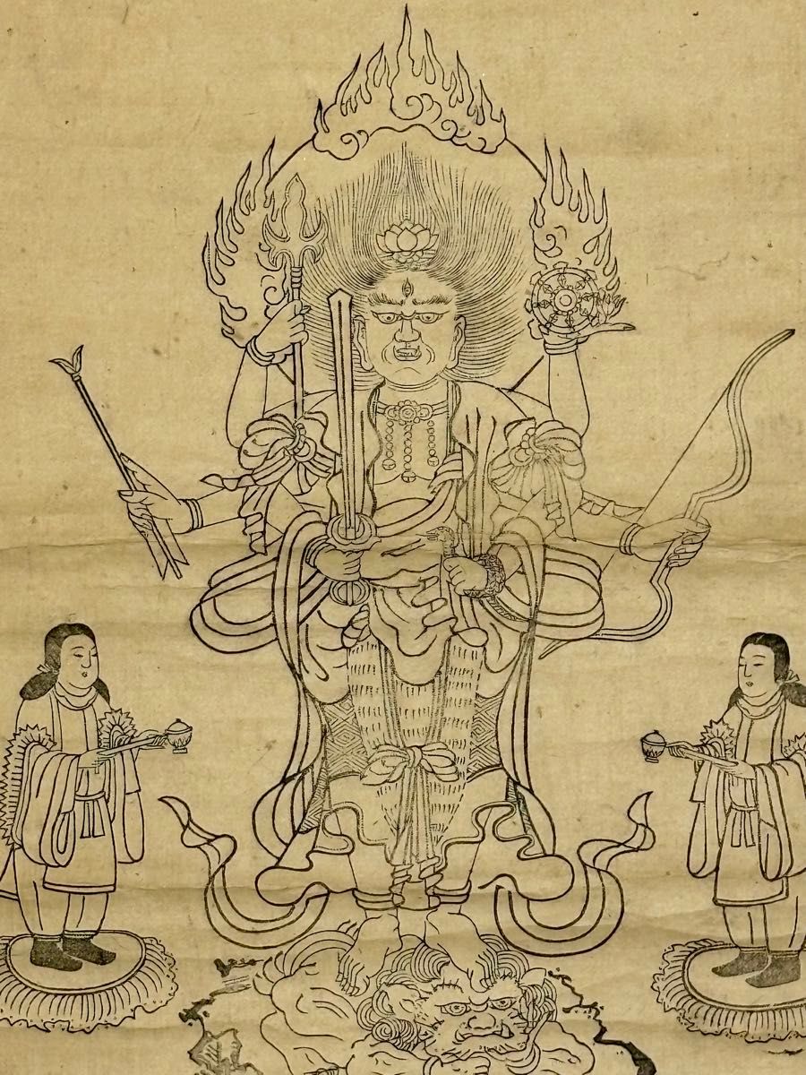 木版画 青面金剛像 庚申和州小泉庚申堂」1枚|和本古典籍江戸時代 木版画 青面金剛像 庚申和州小泉庚申堂」1枚|和本古典籍江戸時代