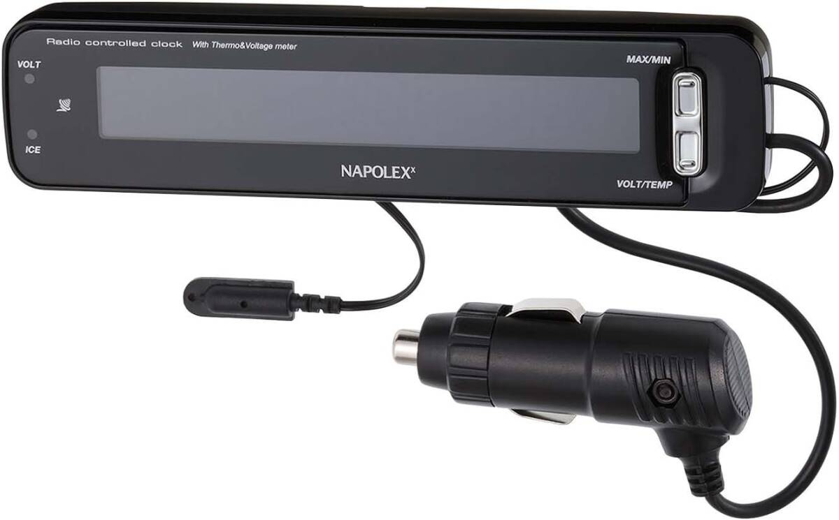ナポレックス(Napolex) 車用VTメータークロック(電波時計 電圧計 温度計一体型) カープラグ給電(12V) アラーム付き_画像2