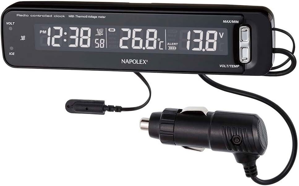 ナポレックス(Napolex) 車用VTメータークロック(電波時計 電圧計 温度計一体型) カープラグ給電(12V) アラーム付き_画像1