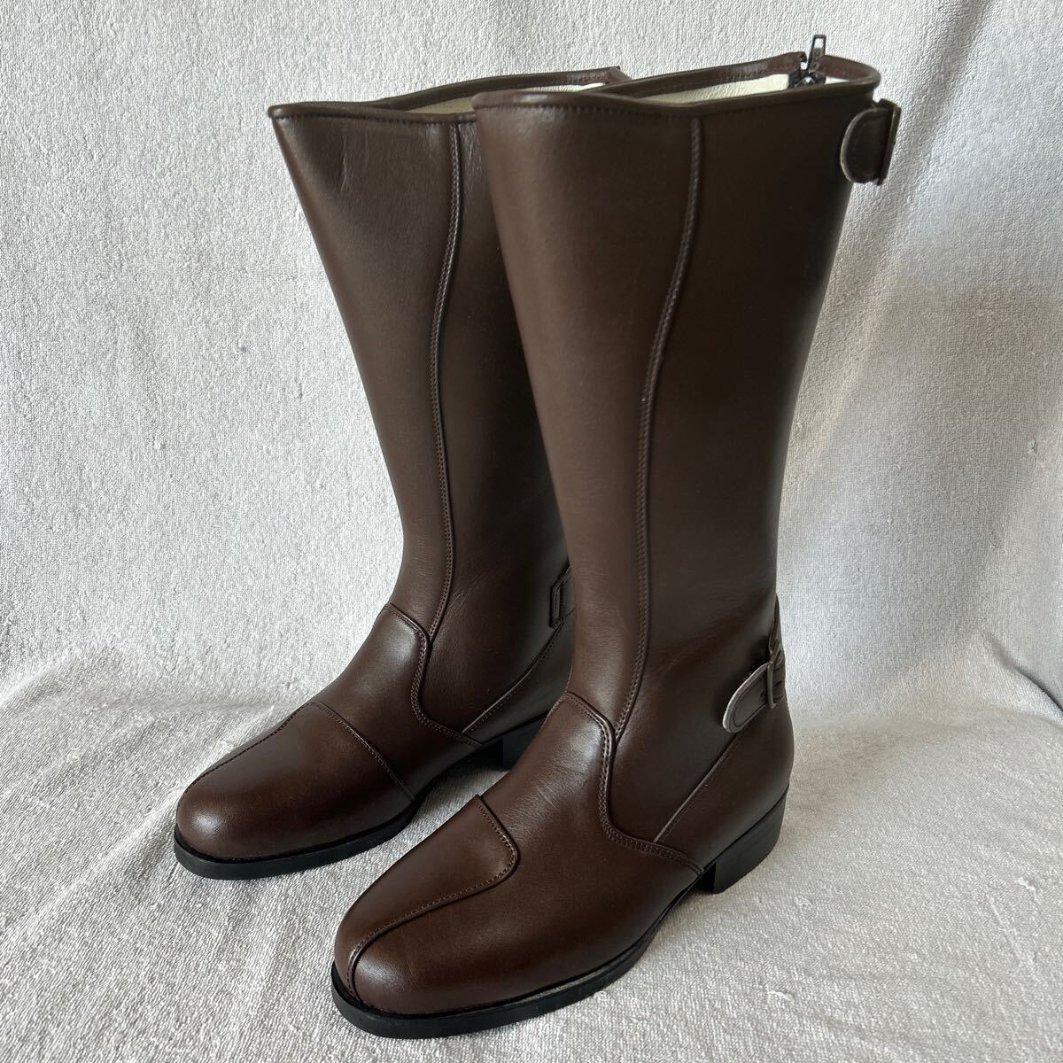 ★SKY製 NB+ RB-001 RIDING BOOTS 25.5cm BROWN 本革 ライディングブーツ ロングブーツ 新品 定価27500円 A60514-20_画像1