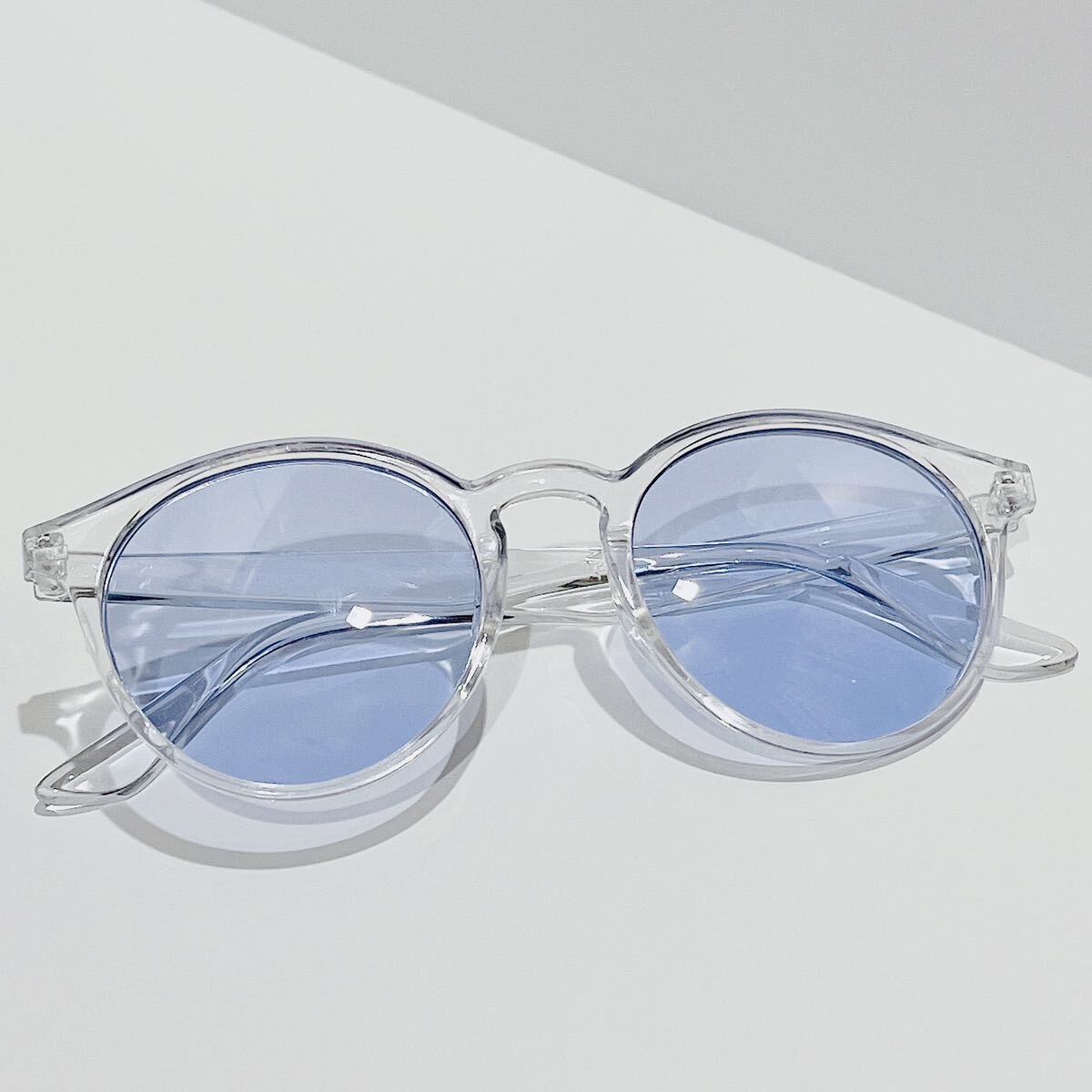 大人気★新品 ボストン型 サングラス クリアフレーム ライトパープル レンズ UV99 眼鏡 プラスチック 度なし_画像4