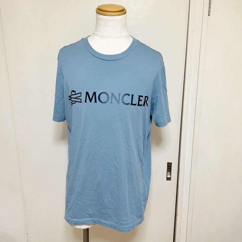 【美品】MONCLER モンクレール 現行品 グラデーションロゴ Tシャツ size L ライトブルー 定価51,700円_画像1