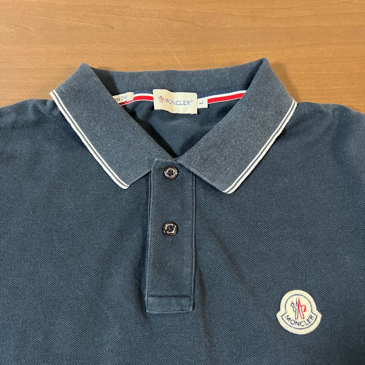 MONCLER モンクレール ロゴワッペン スリムフィット ポロシャツ size L ネイビー_画像4