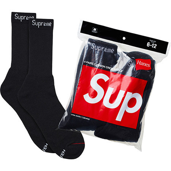 《国内正規／新品／2足販売》Supreme x Hanes 4 PAIRS CUSHION CREW SOCKS BLACK シュプリーム × ヘインズ ソックス nike vans clarks_画像7