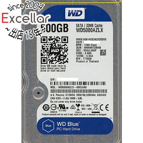 【中古】Western Digital製HDD WD5000AZLX 500GB SATA600 8000～9000時間以内 [管理:1050023431]_画像1