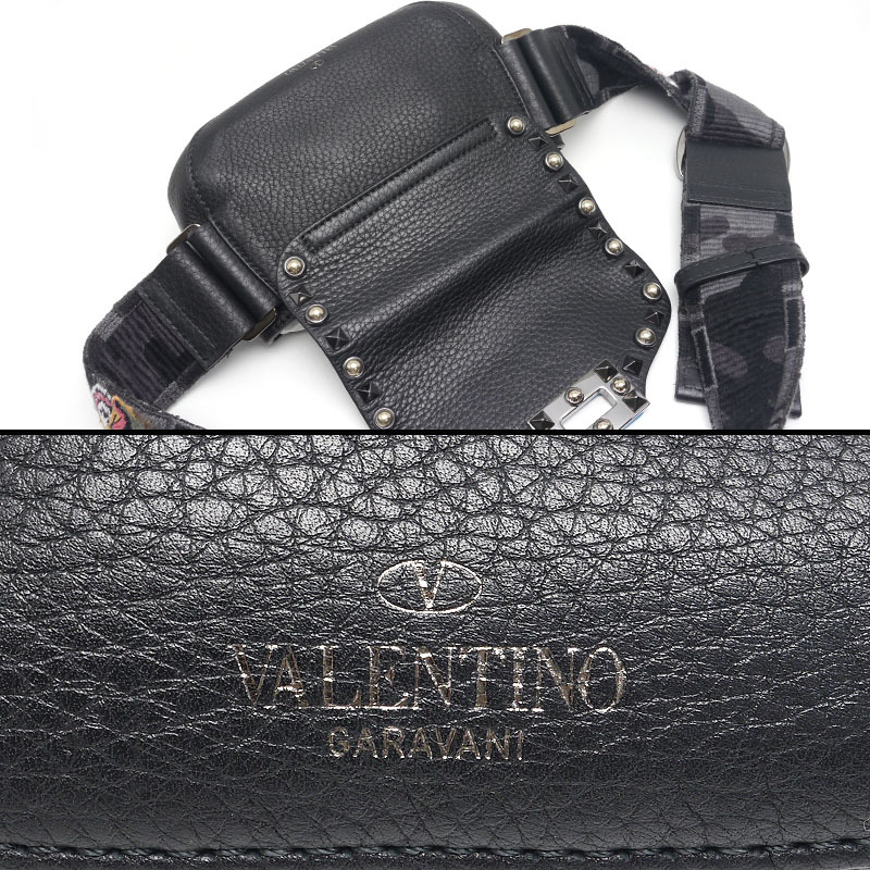  Valentino galava-niVALENTINO GARAVANI body bag CB QC46CRA2 studs embroidery butterfly black 