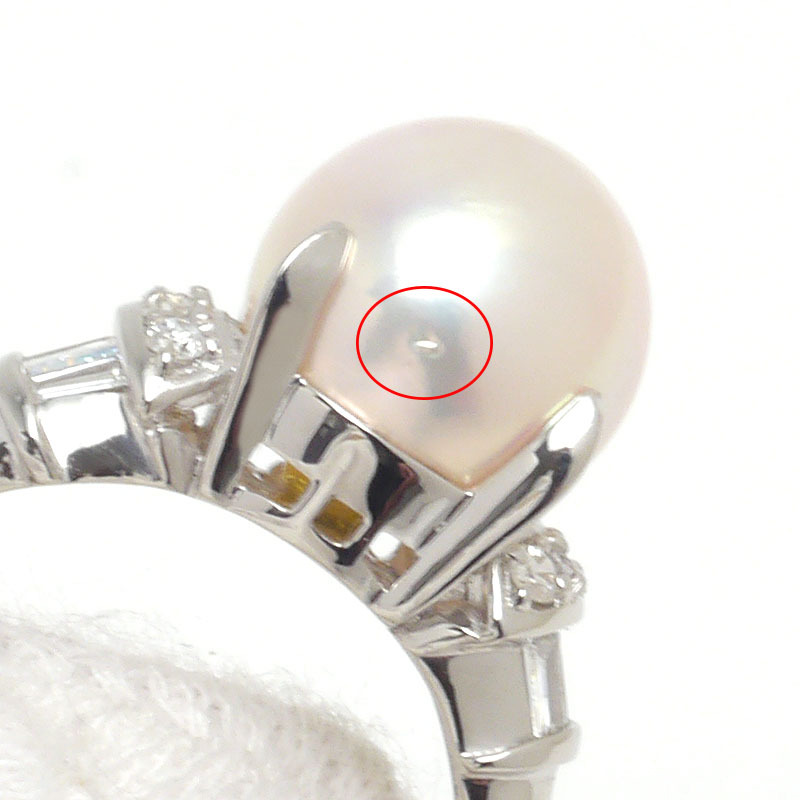 アコヤパールリング #12 約12号 PT900・真珠約9.3mm・ダイヤモンド0.21ct ホワイト系_画像5