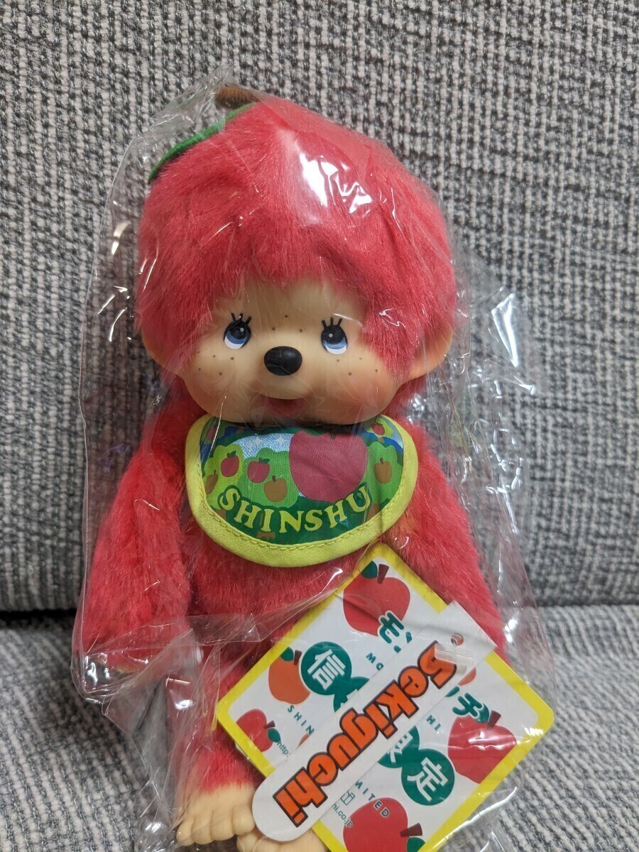 . present ground monchichi tag attaching apple .. Shinshu limitation mcc seat gchi soft toy ... red records out of production monchichi