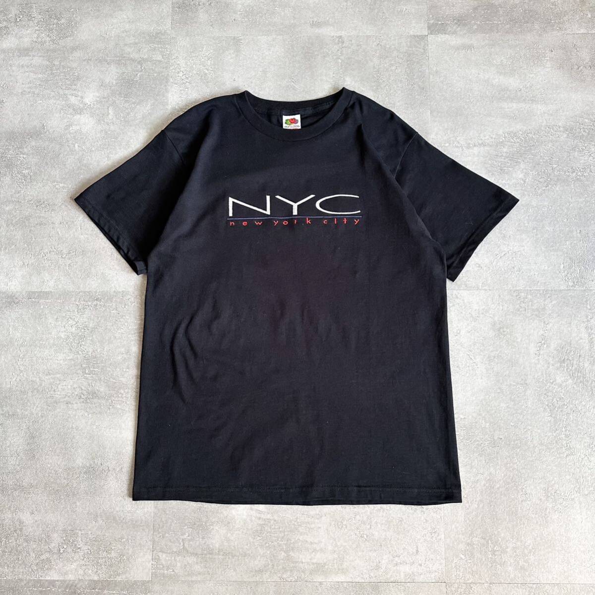 90s 00s NYC NEW YORK CITY ニューヨークシティ ブラック 黒 刺繍 半袖 Tシャツ tee / 古着 ビンテージ ヴィンテージ フルーツオブザルーム_画像1