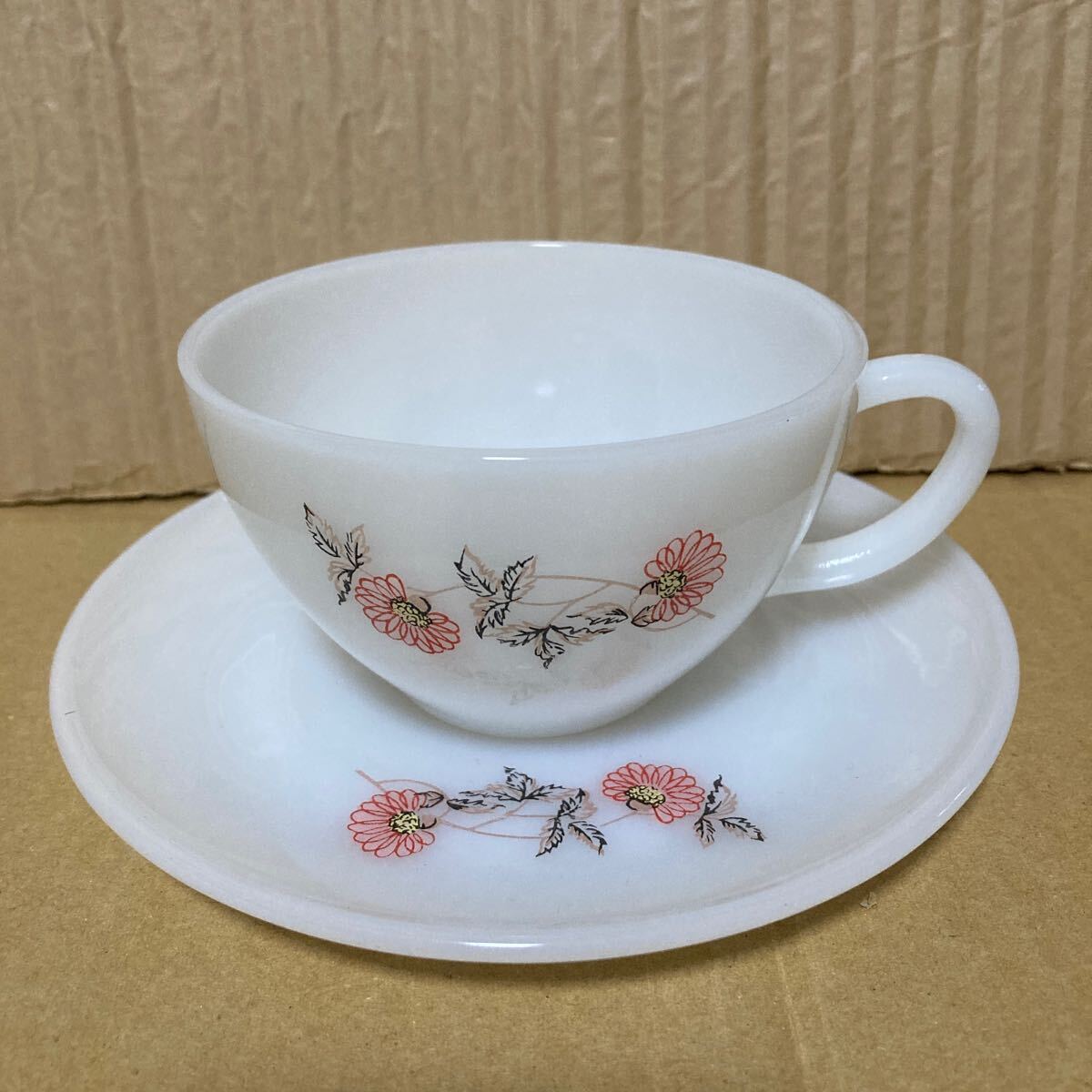  Fire King full - let cup & saucer pink floral print premium series ①