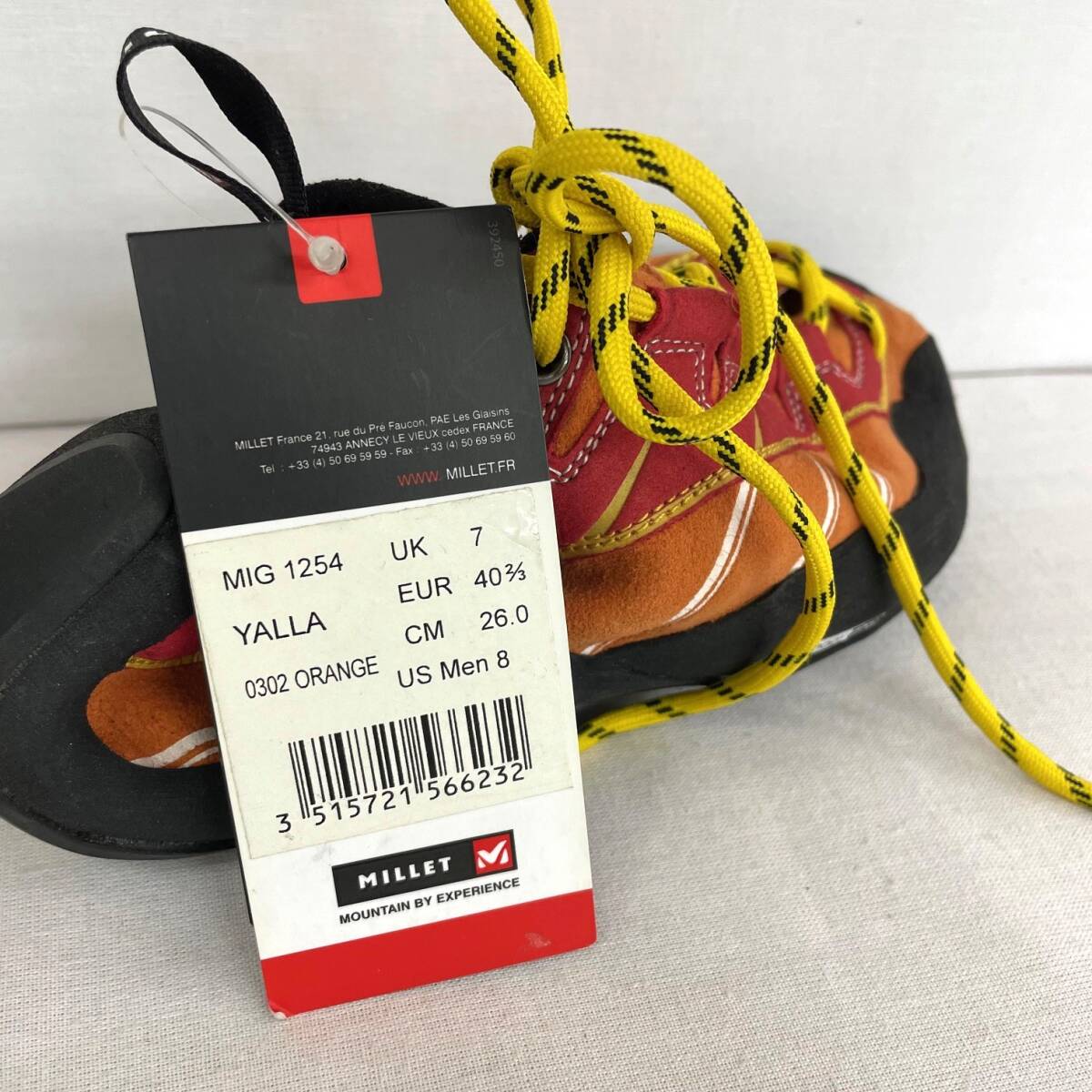 【1円～】 新品 MILLET（ミレー） 靴 ボルダリング クライミングシューズ YALLA MIG1254 レースアップモデル オレンジ 約26.0cmの画像10
