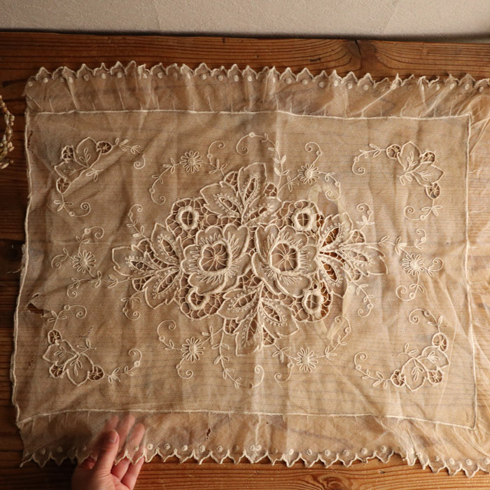 [313] Франция античный Vintage материалы для chu-ru гонки pillow кейс рука вышивка cut Work ручная работа. материал переделка 