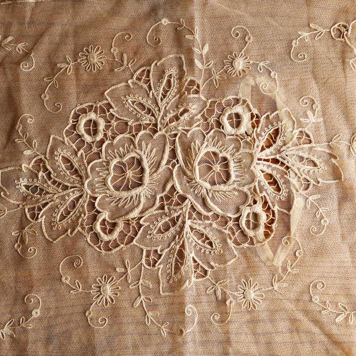[313] Франция античный Vintage материалы для chu-ru гонки pillow кейс рука вышивка cut Work ручная работа. материал переделка 