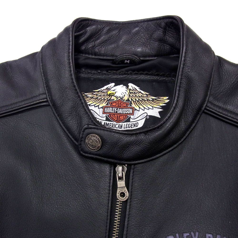 美品●HARLEY DAVIDSON ハーレーダビッドソン レザー ライダース ジャケット ブルゾン 革ジャン 刺繍 メンズ ブラック バイク 1円スタート_画像4