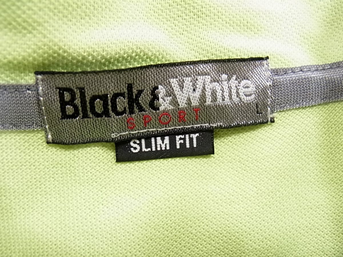 ◇Black&White ハーフジップ 半袖ポロシャツ ゴルフウエア SLIM FIT グリーン 刺繍 ブラック＆ホワイト メンズ 1円スタート_画像5