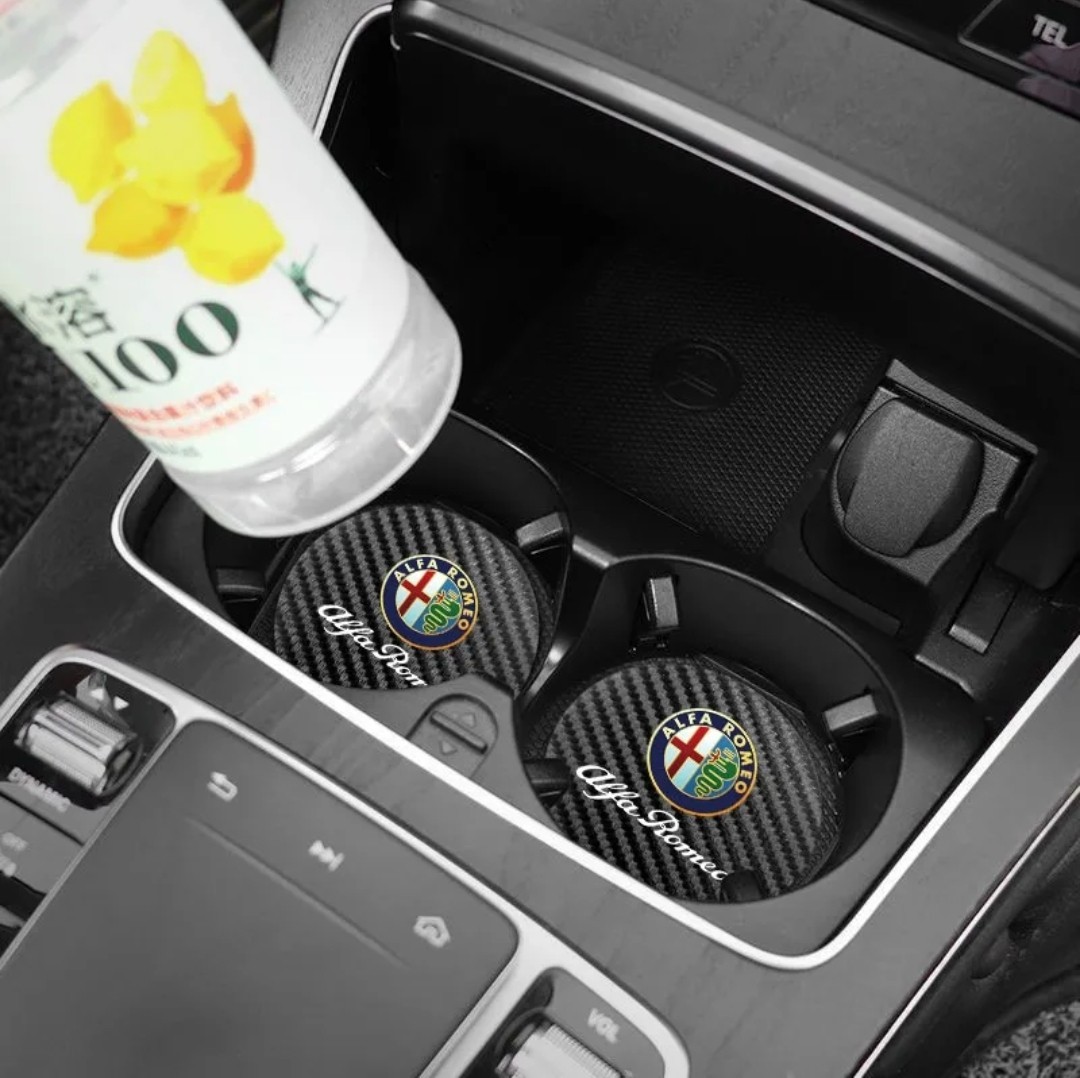  Alpha Romeo carbon leather drink holder Coaster 2P# Giulia Giulietta stereo ru vi o Mito 156 147 159 GTV 164 155 145