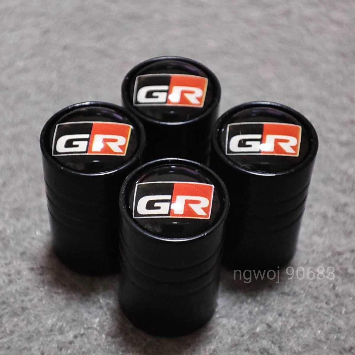 【GR】GAZOO Racing【ロングtype】タイヤバルブキャップ 4P【ブラック】プリウスPHV HILUX ランドクルーザー C-HR コペン 86 YARIS SUPRA_画像1