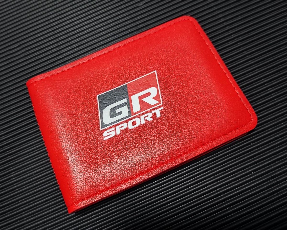 トヨタ【GR SPORT】レッドレザーカードケース 薄型■プリウス クラウン ハリアー アルファード アクア ヤリスクロス ライズ RAV4 86 C-HR_画像1