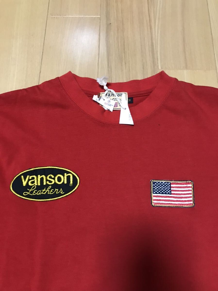 未着用 VANSON ロングスリーブ Tシャツ USA製 M 袖プリント 星 バックプリント バンソン バイカー 長袖 カットソー ロンT ワンスターの画像3