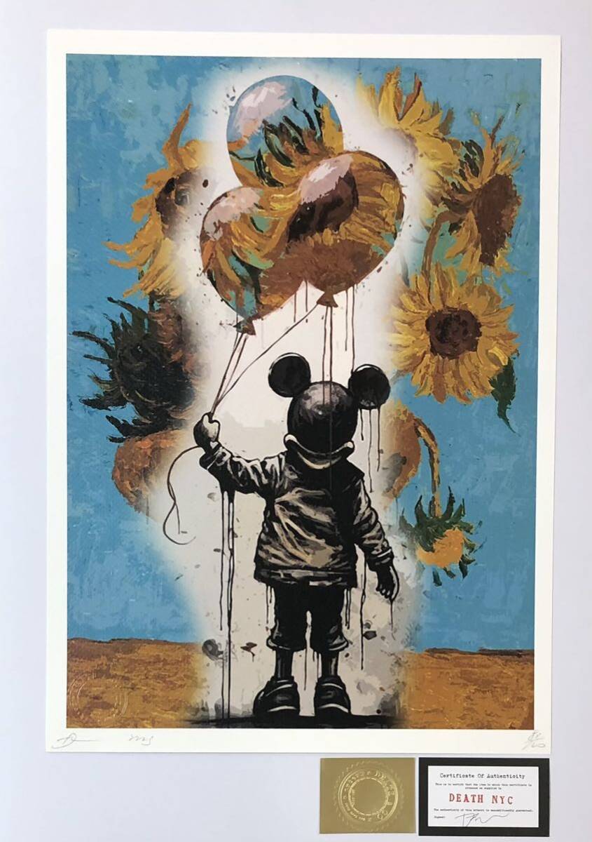 DEATH NYC art poster worldwide limitation 100 sheets Bank si-banksytizma Land go ho sunflower pop art Mickey present-day art poster 