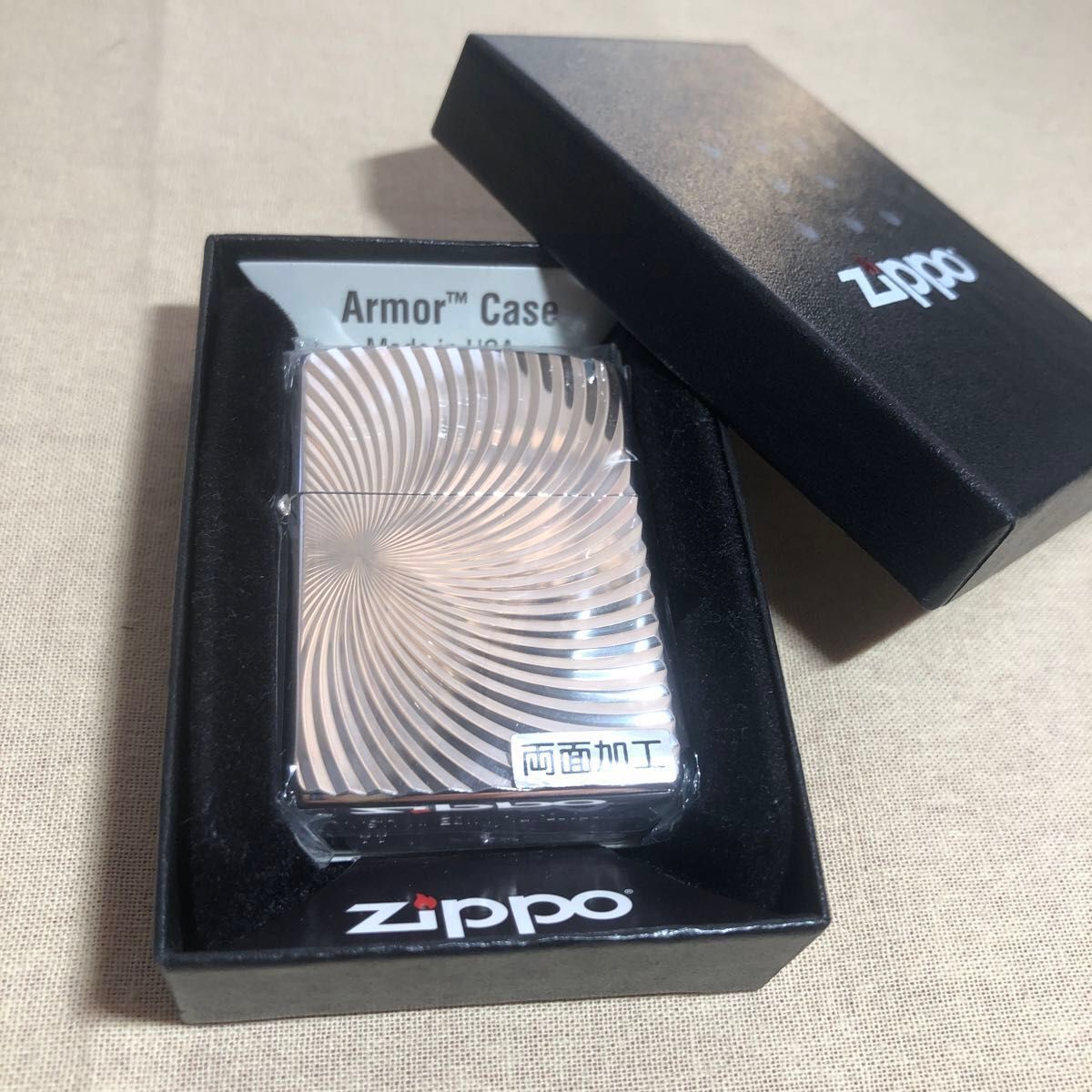 ZIPPO ライター スパイラルアーマー ジッポ ダイヤカット彫刻 両面加工 重厚モデル　メンズ　ギフト プレゼント