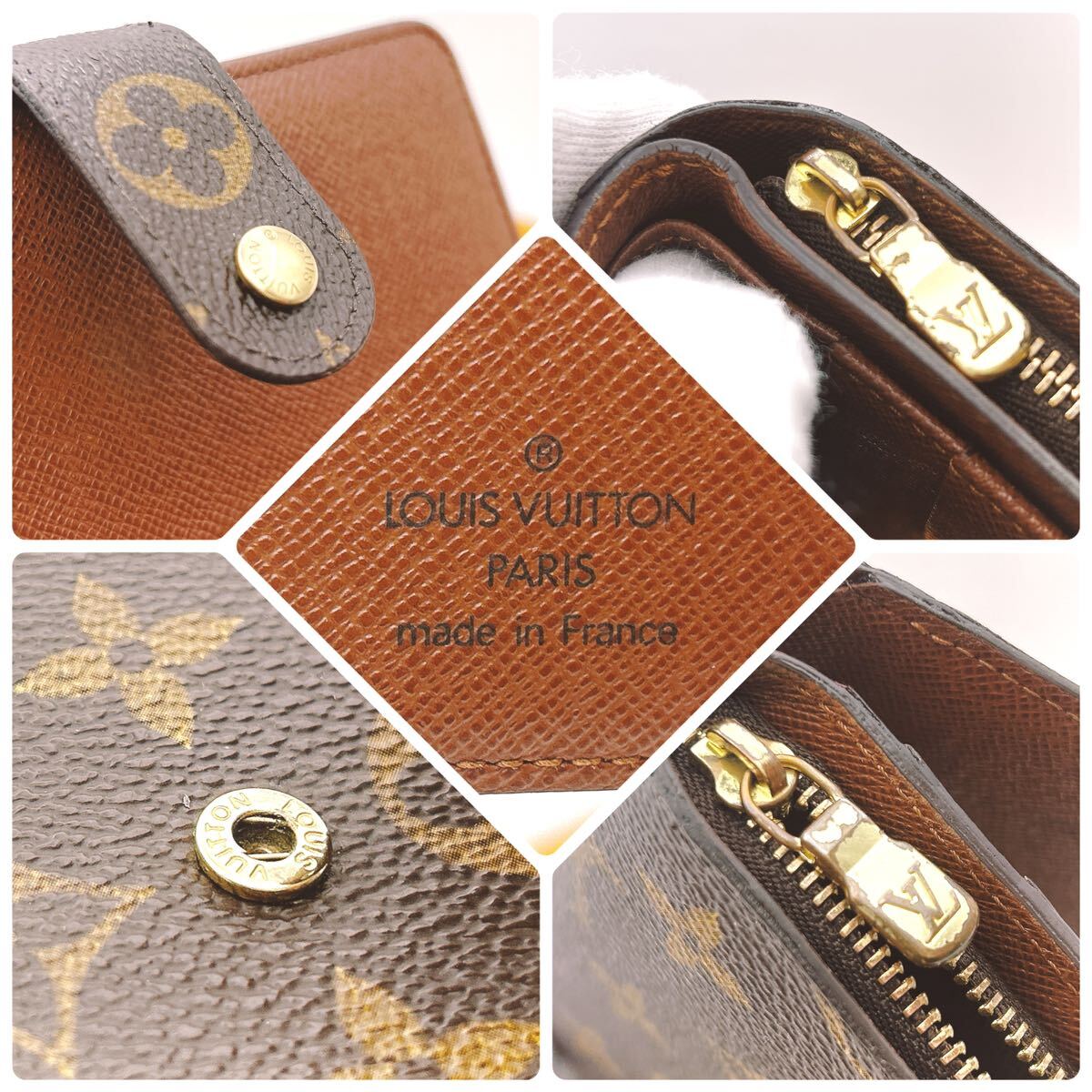 ★外観ほぼ極美品★【A503】 LOUIS VUITTON ルイヴィトン モノグラム 財布 二つ折り財布 ポルトパピエ ジップ M61207/SP0064_画像6