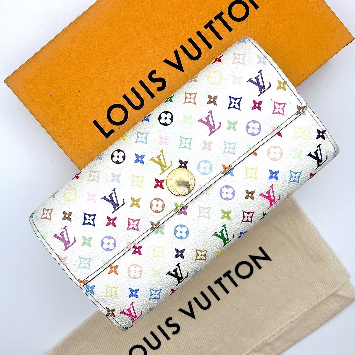 ★上美品★【A445】LOUIS VUITTON ルイヴィトン LV 長財布 ポルトフォイユ サラ モノグラム マルチカラー 白 ホワイト M93744/TH1049_画像2