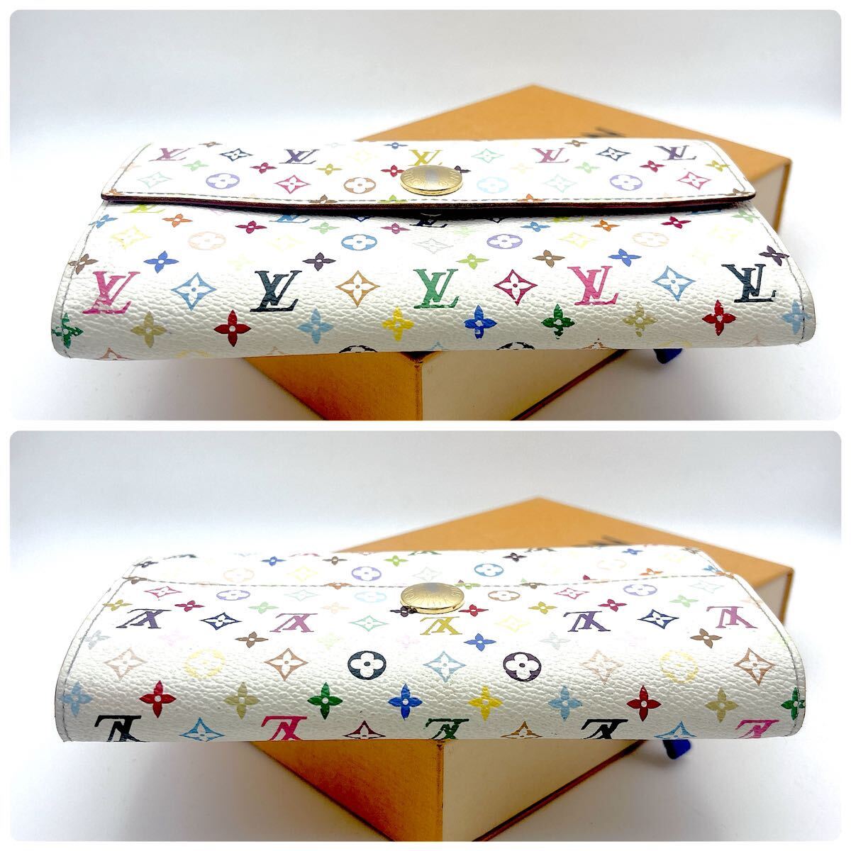 ★上美品★【A445】LOUIS VUITTON ルイヴィトン LV 長財布 ポルトフォイユ サラ モノグラム マルチカラー 白 ホワイト M93744/TH1049_画像7