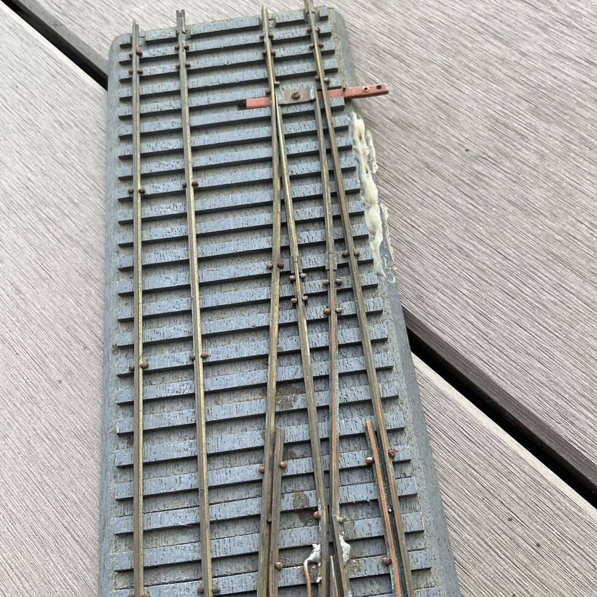 HOゲージ　線路　レール　複線 片渡り ポイント　ヴィンテージ　木製　台座　真鍮 レール　シノハラ　日本製_画像5