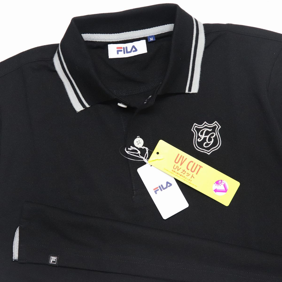 * стоимость доставки 390 иен возможность товар filler Golf FILA GOLF новый товар мужской UVCUT рубашка-поло с коротким рукавом чёрный L размер [748660-BK-L] один три .*QWER