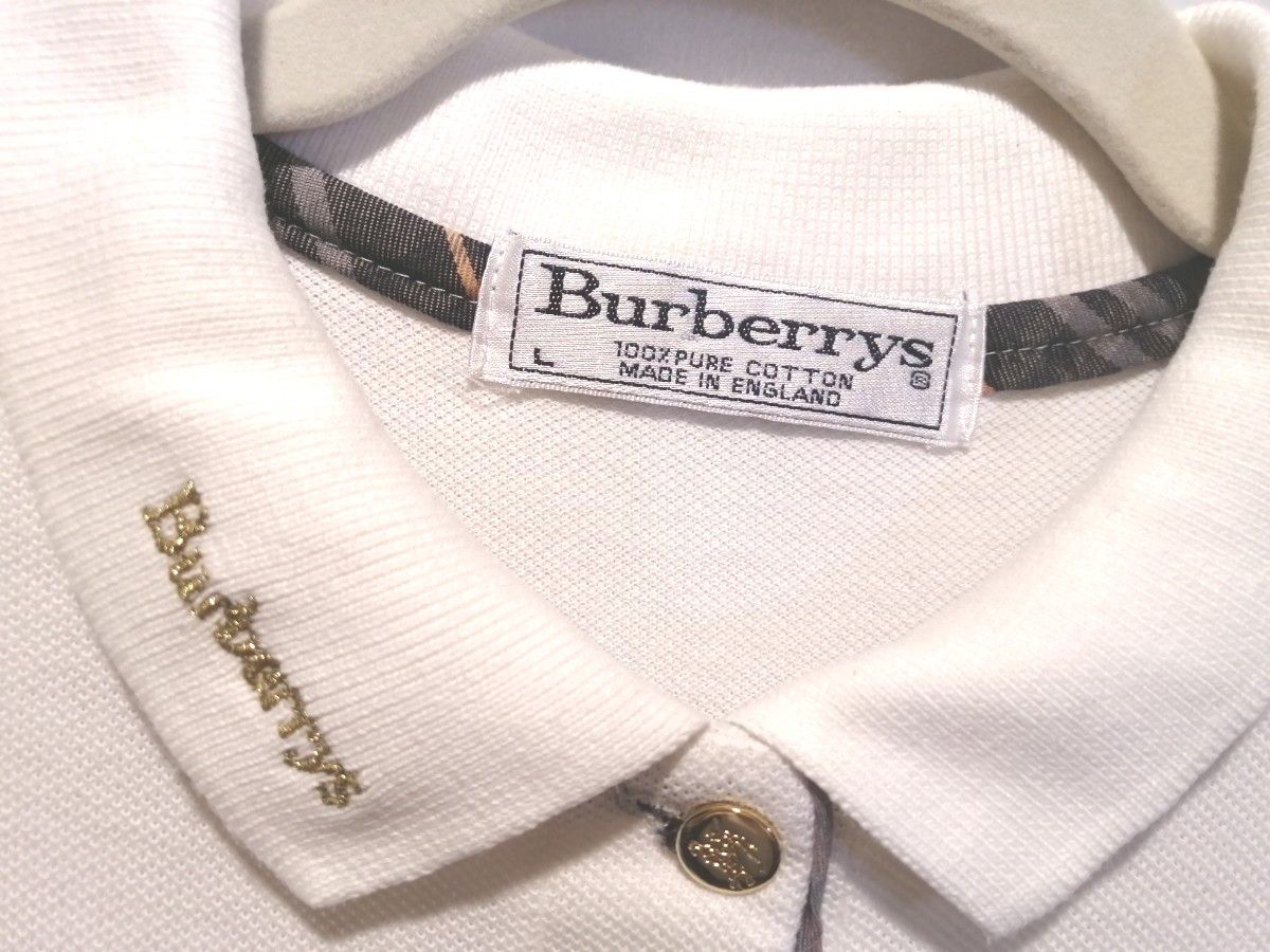 Burberrys バーバリー  半袖 ポロシャツ ホワイト L  コットン  ゴールド刺繍ボタン