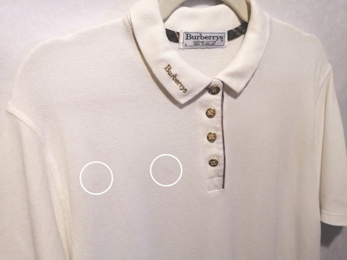 Burberrys バーバリー  半袖 ポロシャツ ホワイト L  コットン  ゴールド刺繍ボタン