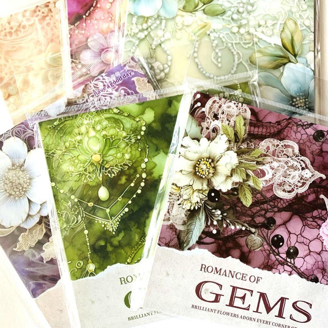 宝石の大判素材紙　コラージュ　紙もの　花柄　デザインペーパー　メモパッド　メモ帳