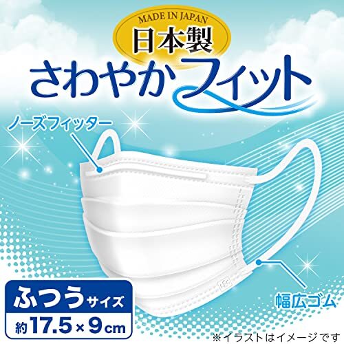 レック 日本製 不織布 マスク さわやかフィット ふつうサイズ 60枚入 ( 個包装 ) 175×90mm /幅広ゴム/JIS規格適合/全国マス_画像2