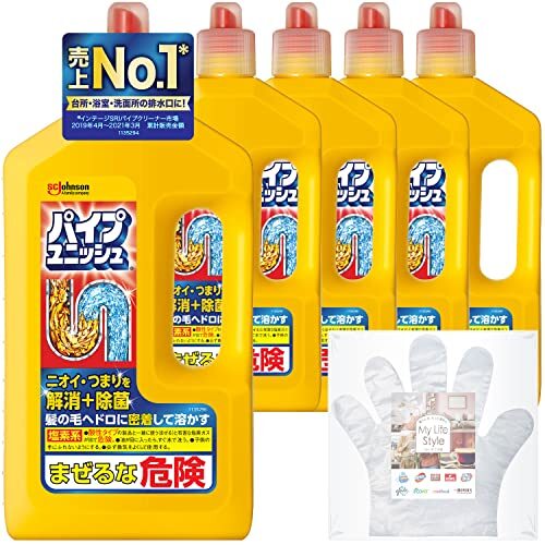 パイプユニッシュ パイプクリーナー 液体タイプ 800g×5本 お掃除用手袋付き パイプ掃除 お風呂 排水溝 排水口 洗_画像1