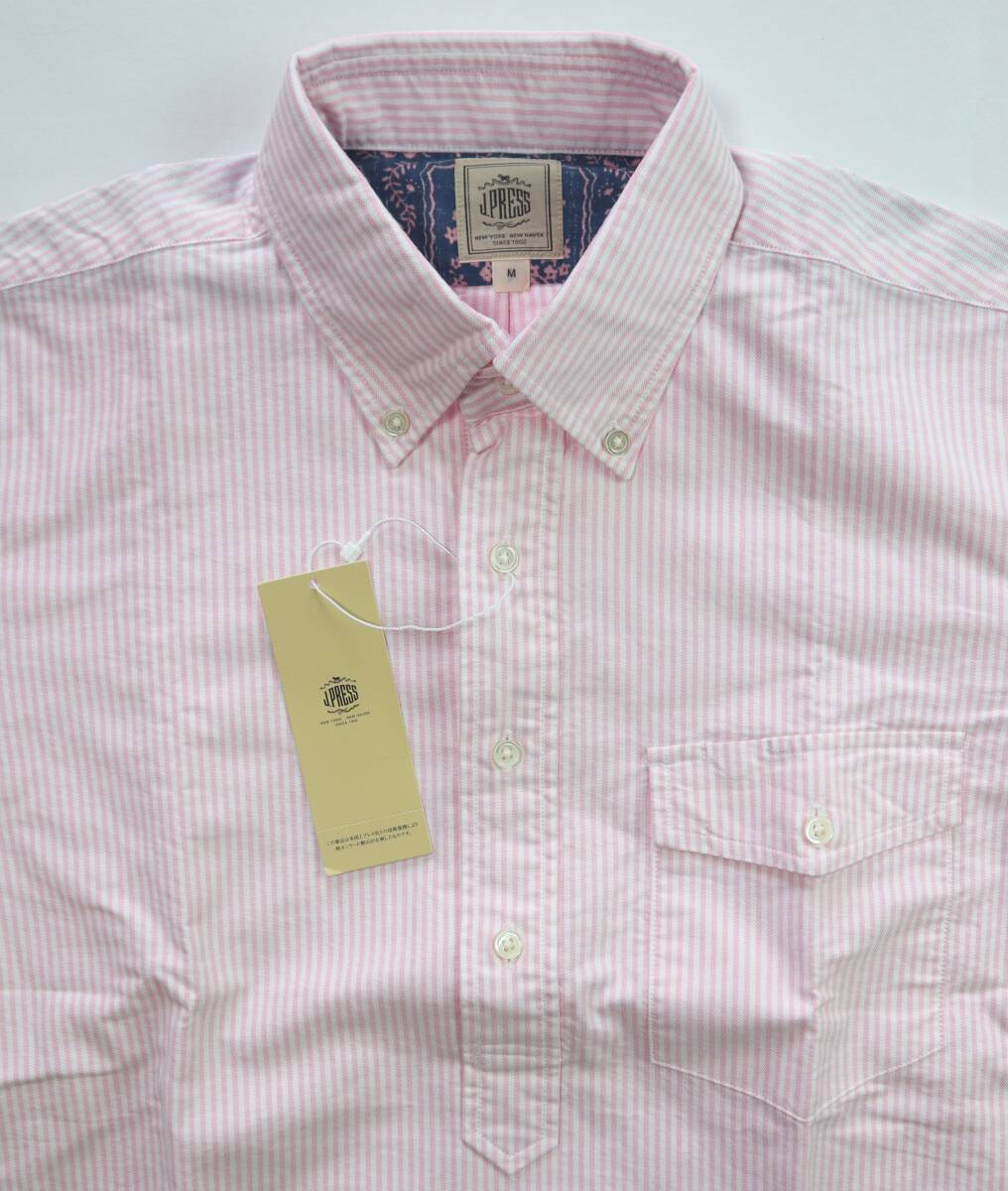 ★J.PRESS★半袖ボタンダウンシャツ（Ｍサイズ、ピンクとホワイトのストライプ、IA7613）定価14300円新品の画像2