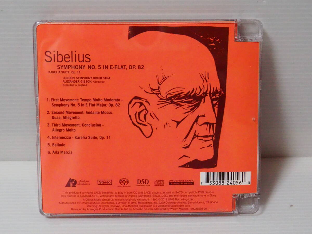 【高音質盤SACD】SIBELIUS-SYMPHONY NO,5・KARELIA SUITE-LONDON SYMPHONY ORCHESTRA GIBSON ハイブリッド (Analogue Productions製）の画像2