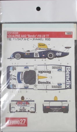 未使用品 ★ STUDIO 27　1/24　ALPINE Renault A442　” Bendix ” #16　Le Mans 1977 ★ ベンディックス　A442 TAMIYA 対応　ST27-DC339_画像2