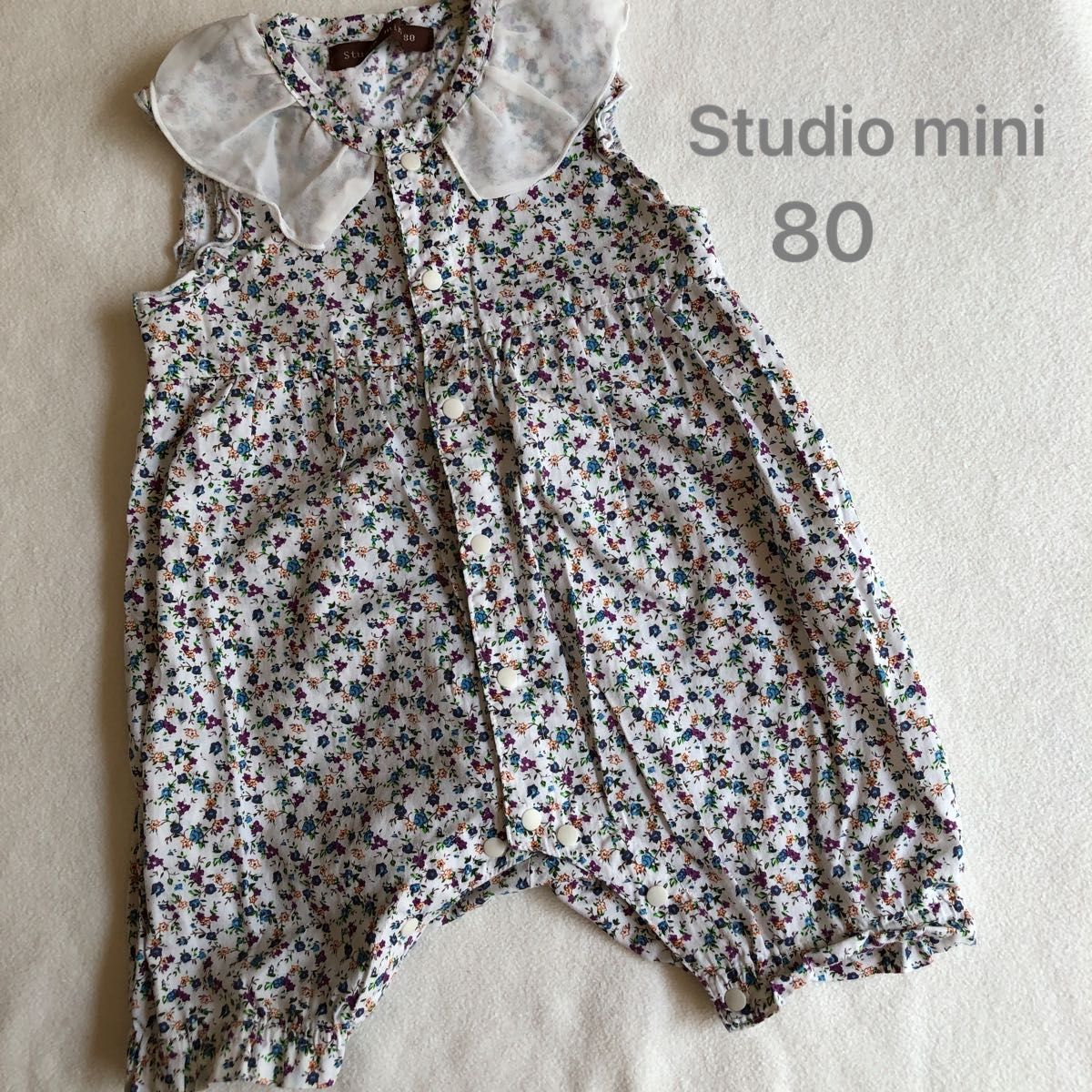 80 ロンパース　 ブランド　ノースリーブ 花柄　スタジオミニ　studio mini バルーン　チュール　フリル