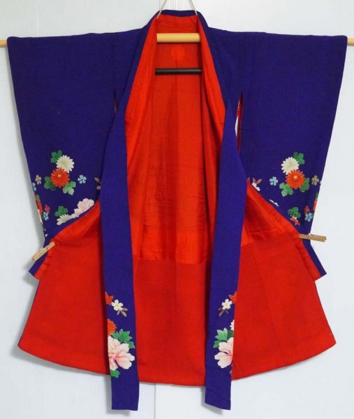 [KIRUKIRU] античный ребенок кимоно натуральный шелк .. крепдешин Taisho роман фиолетовый .. сезонные цветы retro старый ткань старый . переделка материал ткань кукла умение 