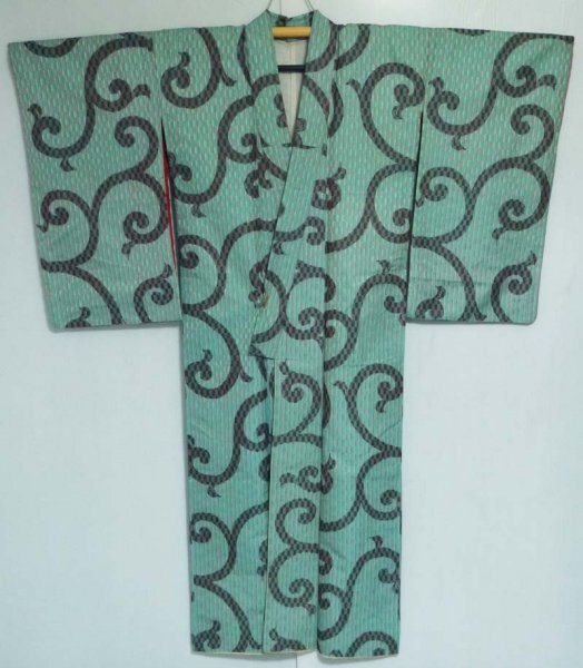 [KIRUKIRU] прекрасный товар античный кимоно длина 155.5cm натуральный шелк Taisho роман мята × красный город сосна × Tang . узор retro модный японский костюм одевание 