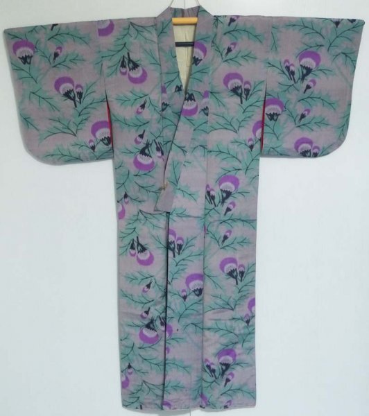 [KIRUKIRU] античный .. кимоно натуральный шелк Taisho роман no старт rujik.a The mi рисунок . цветочный принт фиолетовый серый мята retro японский костюм одевание 