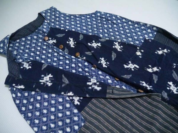[KIRUKIRU] кимоно переделка * комбинезон длина одежды 122cm хлопок индиго окраска темно-синий синий retro лоскутное шитье комбинезон 