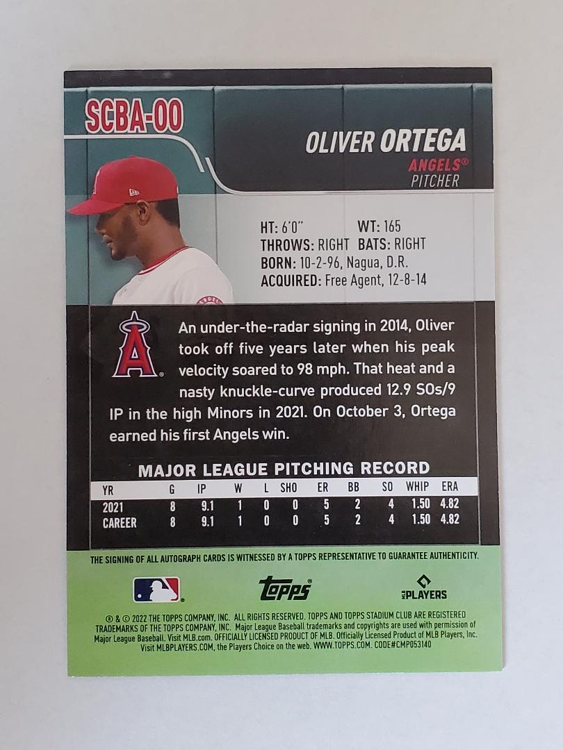 RC TOPPS 2022 STADIUM OLIVER ORTEGA 直書き　直筆サインカード AUTO_画像2